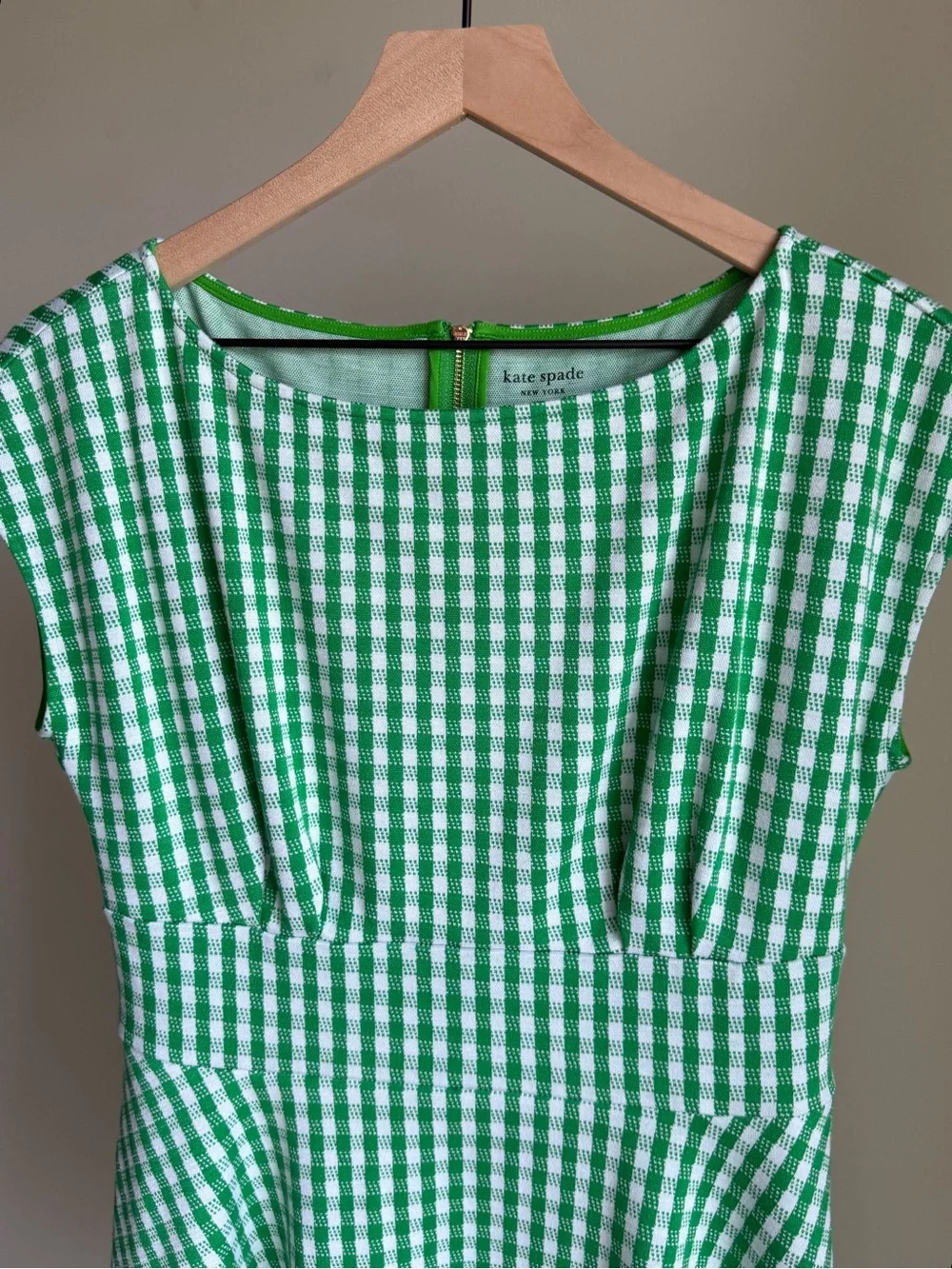 Kate Spade Jazzy Gingham Ponte Fiorella Dress Green White Size M